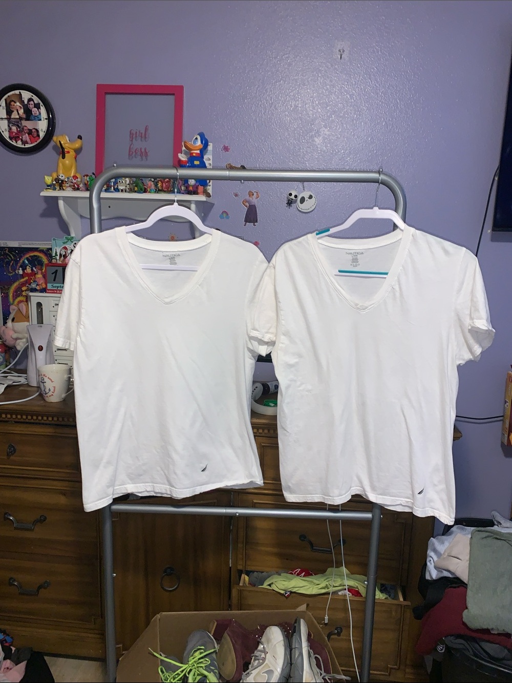 Nautica large White V-Neck Short Sleeve Shirt - Pack of 2
